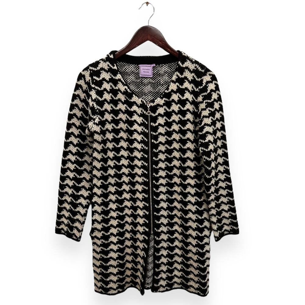 Vintage Houndstooth Wool Full Zip Sweater Size XS